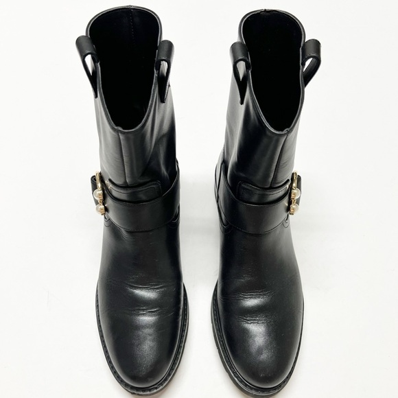 Stuart Weitzman Womens Black Leather Mid Calf Pull On Arlo Moto Boot Size 6.5 - Picture 3 of 10